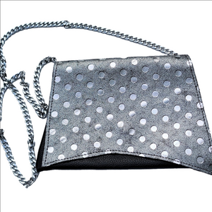 Kemestry Leather Silver Polka Dot Removable Chain Shoulder Bag Clutch Crossbody